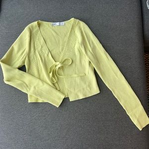 Zara Lime Green long sleeve crop tie shirt